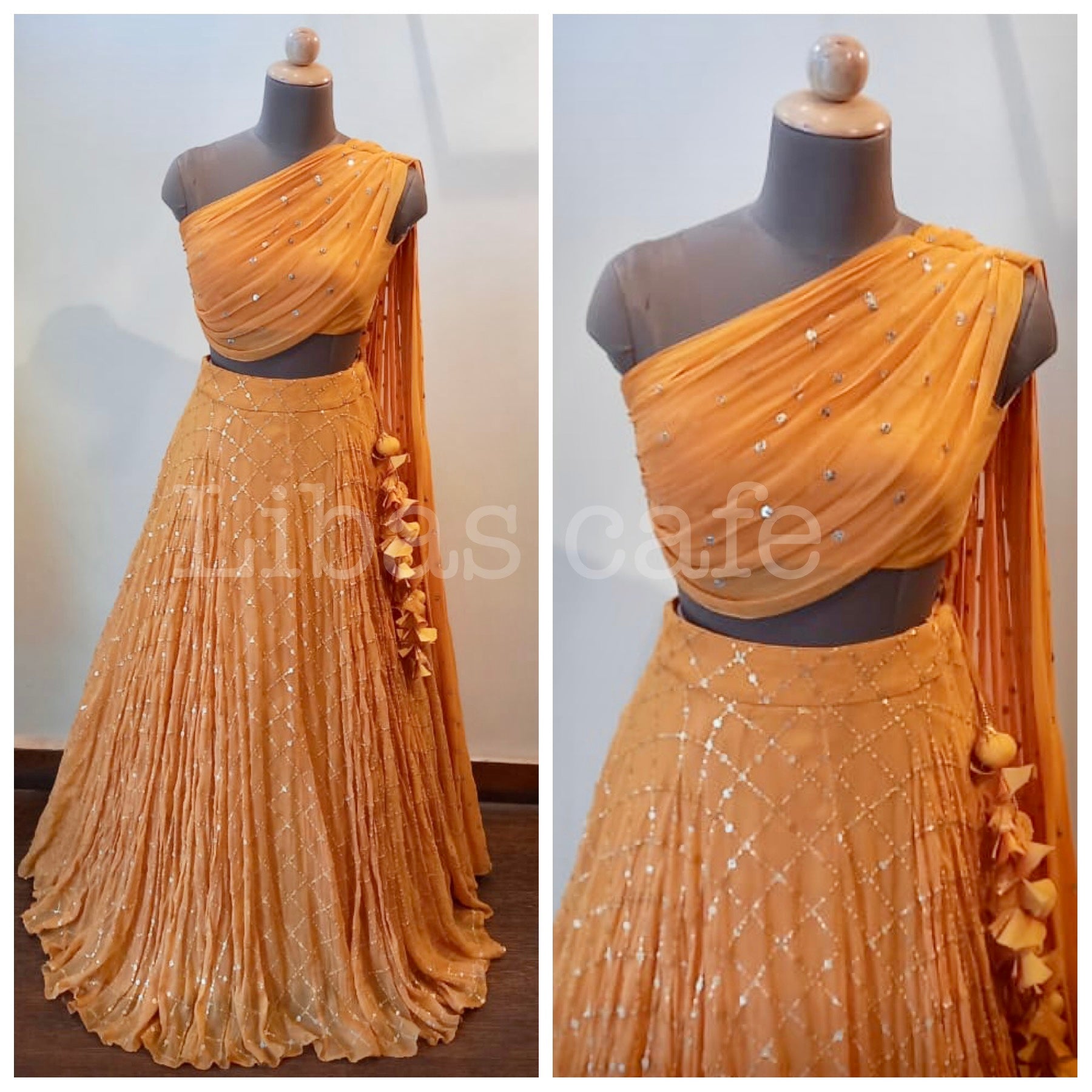 Orangish Yellow Drape Lehenga